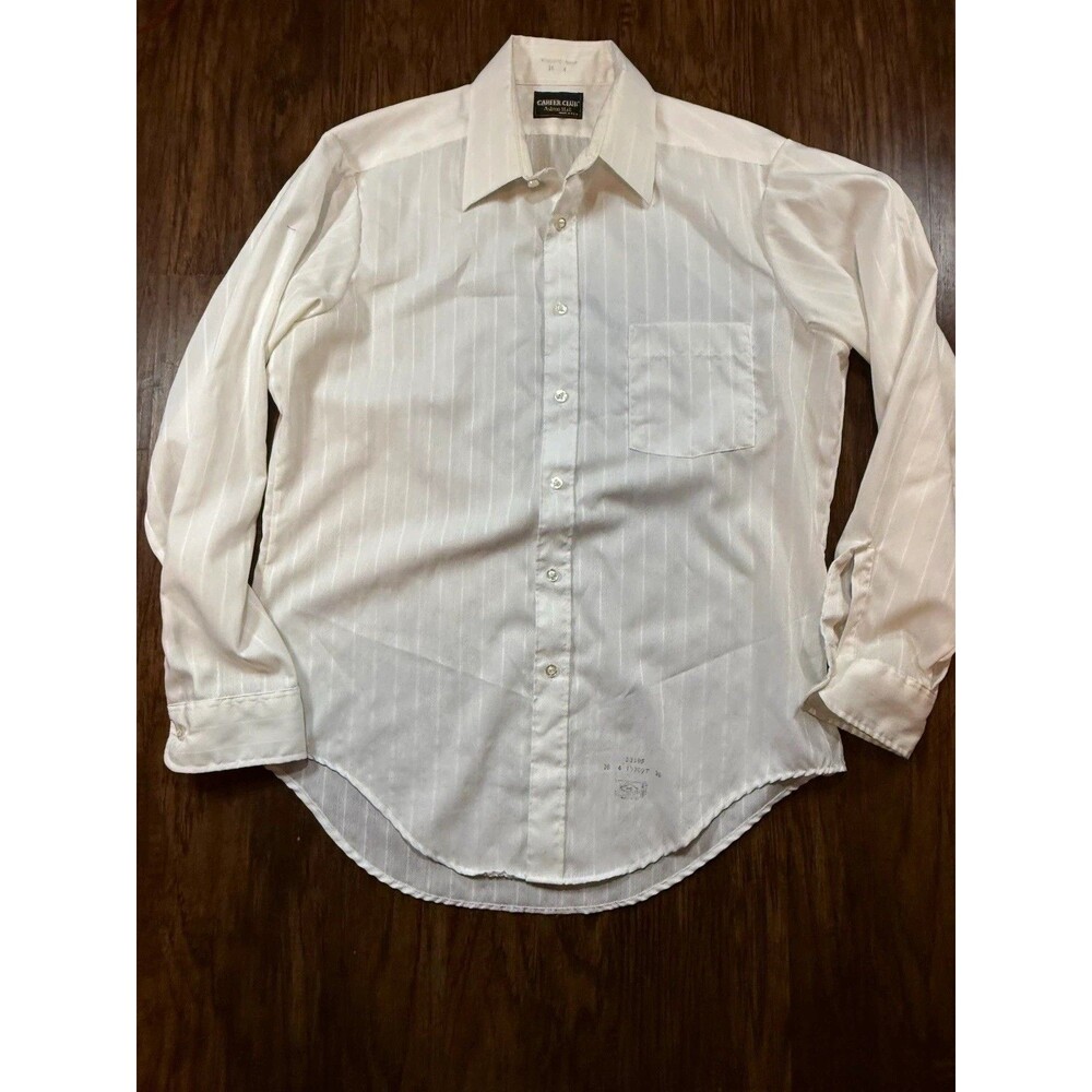 Career Club Men’s Dress Shirt White Striped 16 Long Sleeve vintage